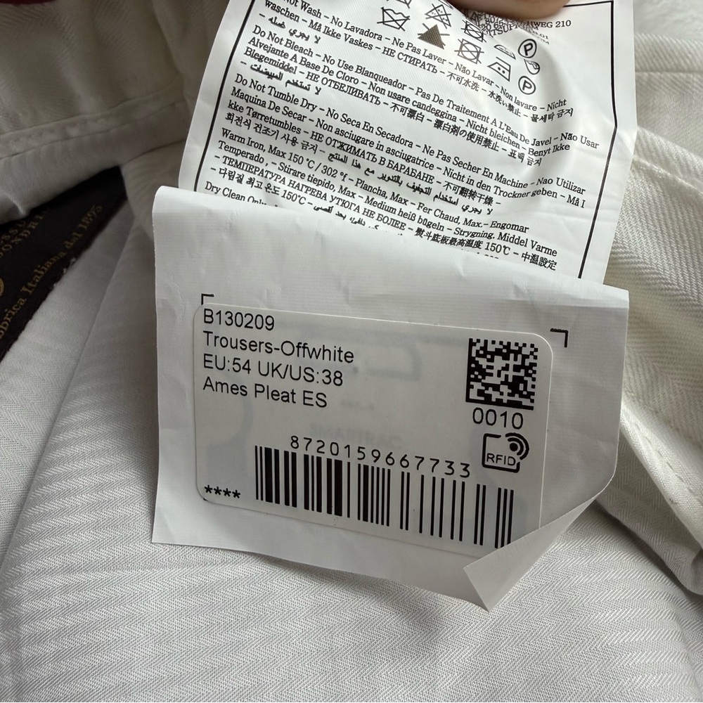 Tessuti di Sondrio Ames Pleat trousers OffWhite Linen Blend Men’s 38 - Picture 6 of 12